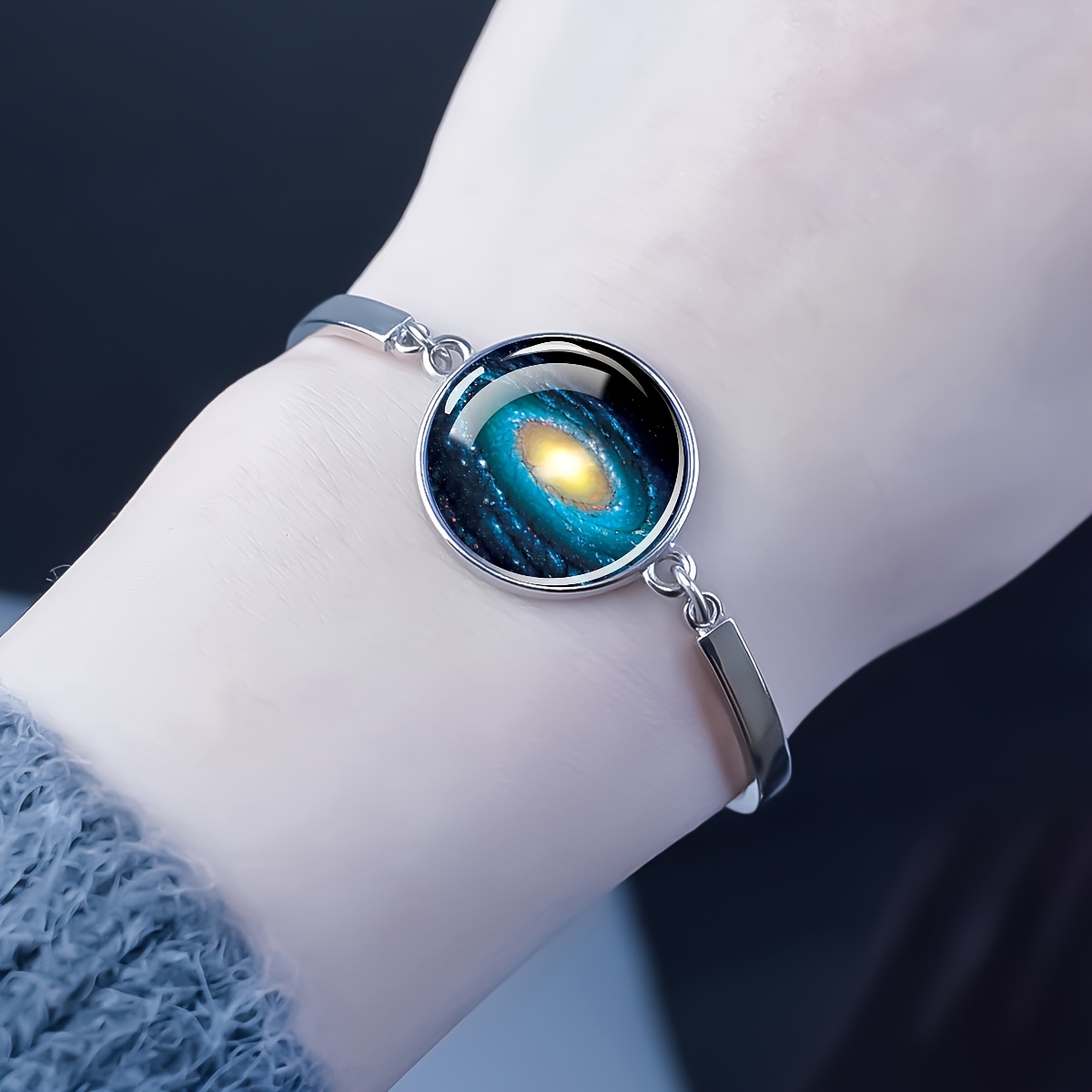 Galaxy Spiral Nebula Pendant Bracelet for Men and Women, Adjustable
